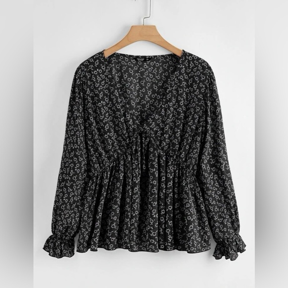 SHEIN Floral V-Neck Peplum Blouse - Picture 1 of 5